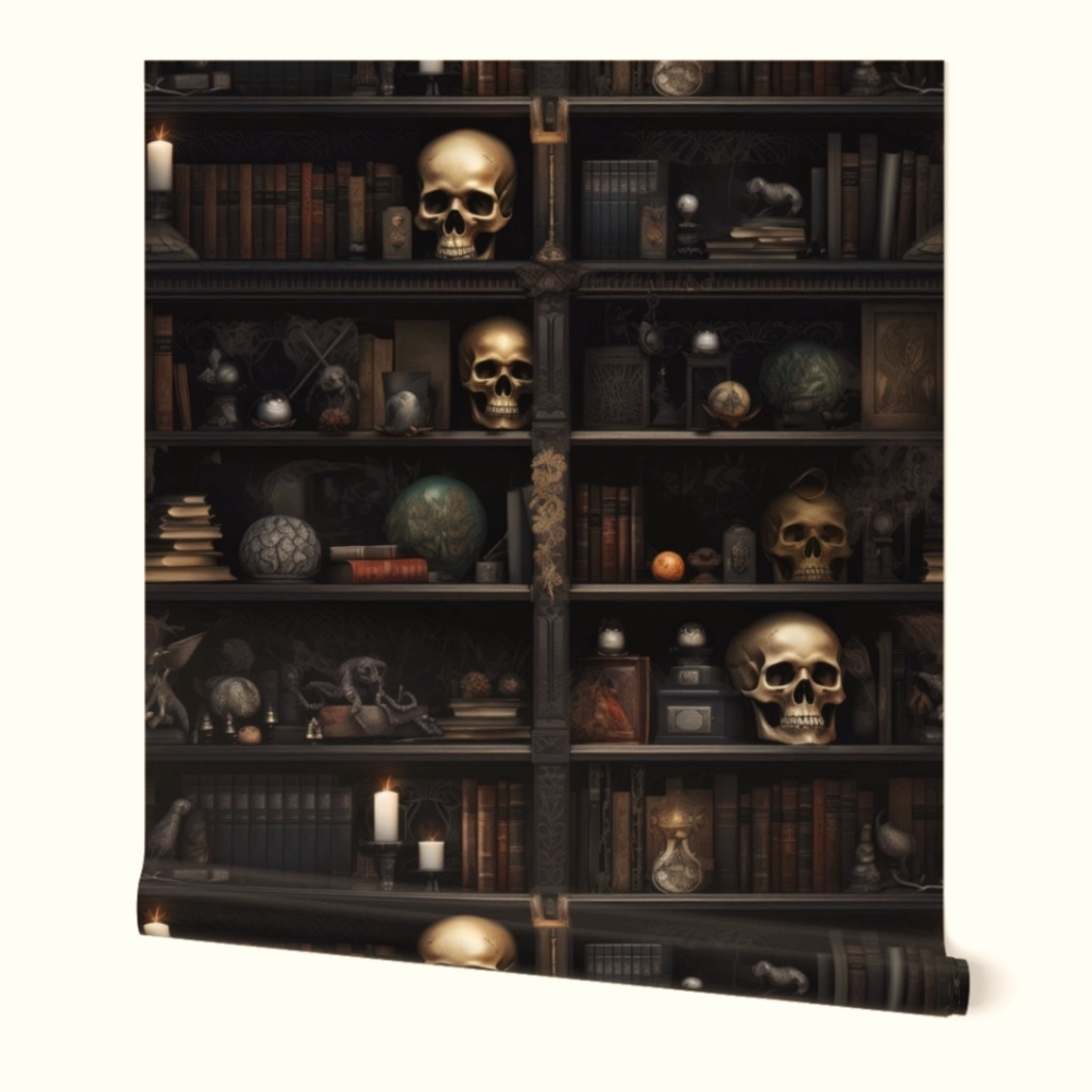 Moody Gold Skull Wallpaper- 1 Roll- Dark Gothic Wall Decor